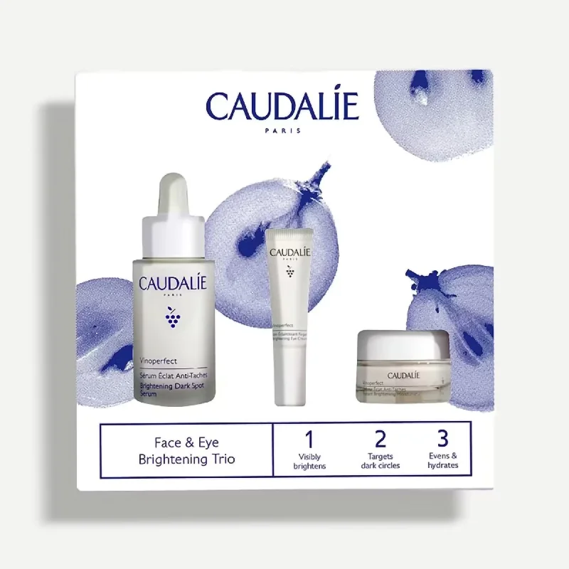 Moisturizers non-greasy black-Caudalie Vinoperfect Face & Eye Brightening Trio-Holiday 2024