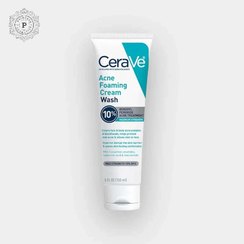 Facial cleansers everyday use-CeraVe Acne Foaming Cream Wash 10% 150ml كريم غسول رغوي لعلاج حب الشباب من سيرافيه بتركيز 10%، 150 مل