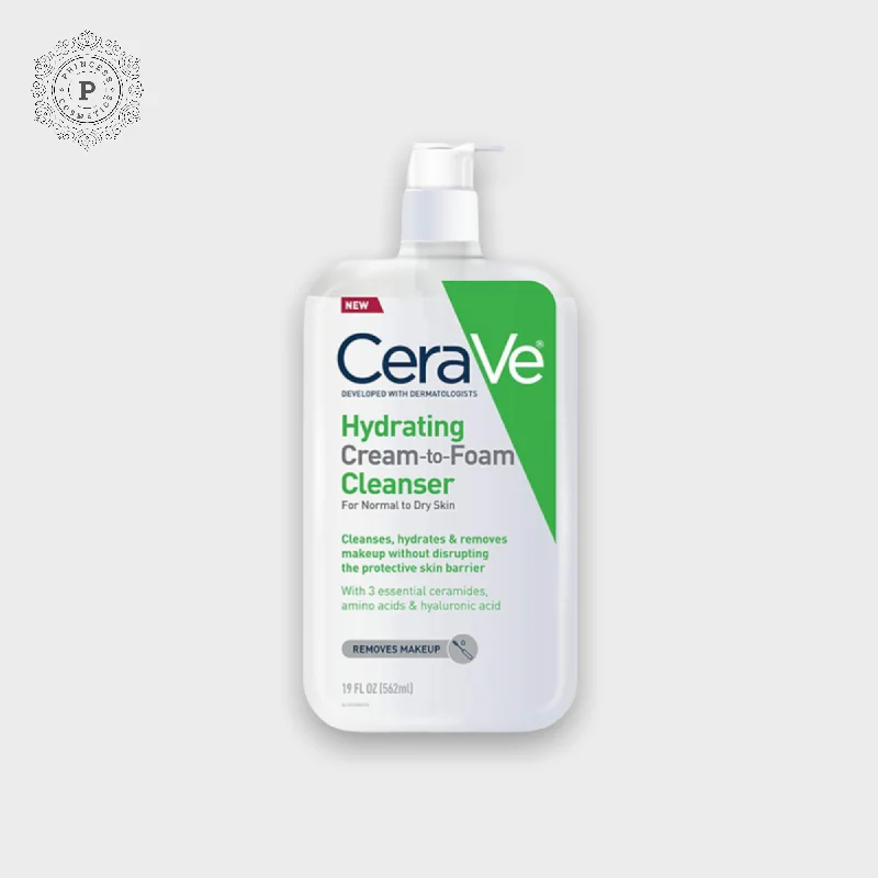 Facial cleansers hydrating white-CeraVe Hydrating Cream-to-Foam Cleanser (2 sizes). منظف كريمي رغوي مرطب من سيرافي (مقاسين)