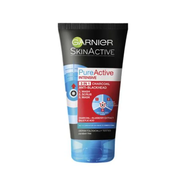 Facial cleansers oil-control black-Garnier Skin Active 3 in Charcoal Pure Actice Face Wash 50Ml