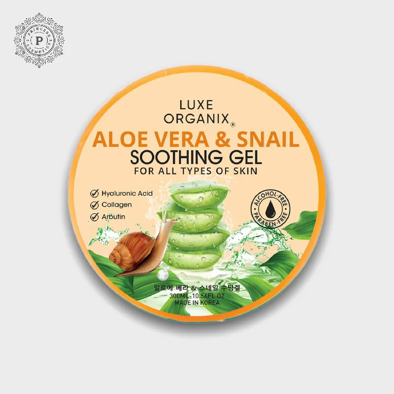 Moisturizers soothing face-Luxe Organix Aloe Vera & Snail Soothing Gel 95% 300ml لوكس أورجانيكس جل الصبار والحلزون المهدئ 95٪ 300 مل