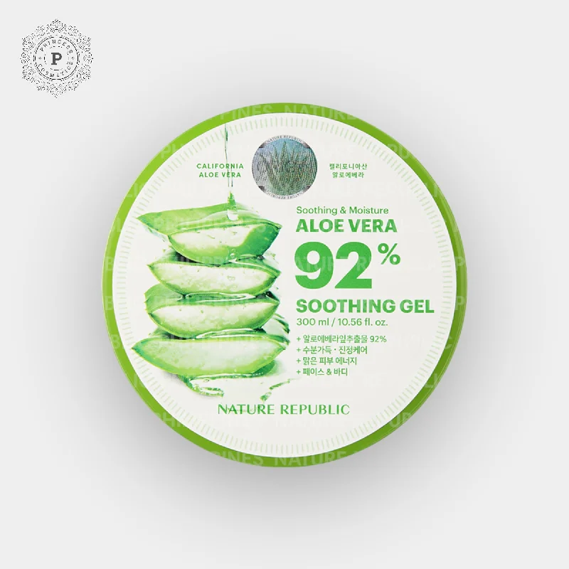 Moisturizers lightweight daily-Nature Republic Soothing & Moisture Aloe Vera 92% Soothing Gel 300ml. ناتشر ريبابليك جل مهدئ ومرطب بخلاصة الصبار بنسبة 92% 300 مل