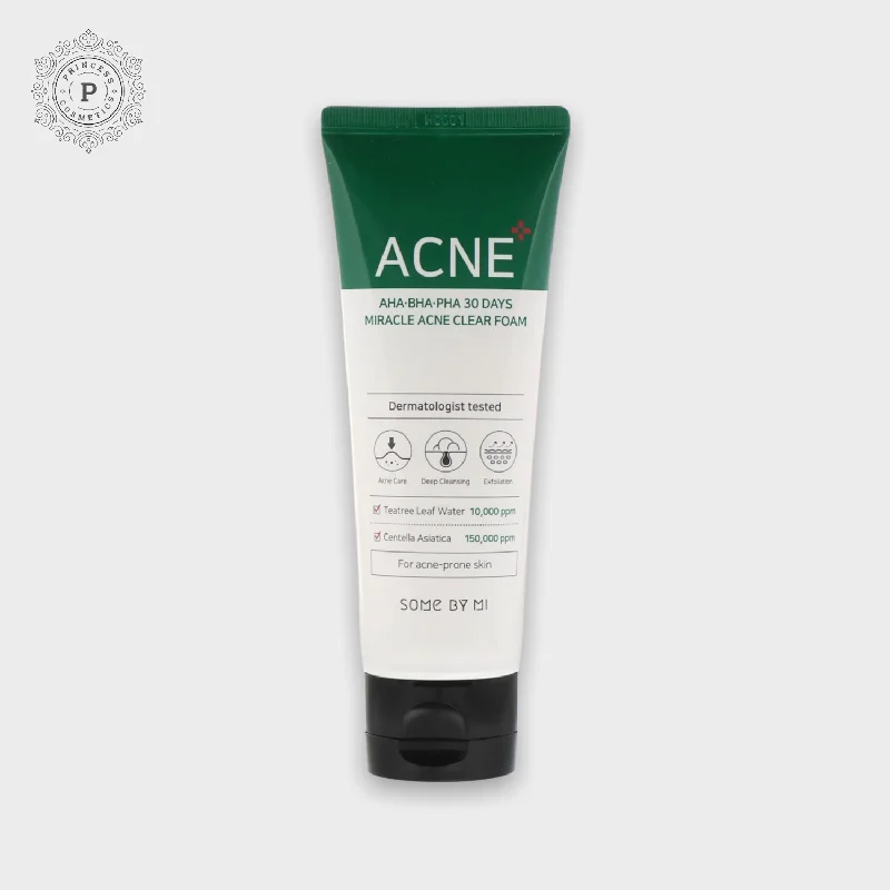 Facial cleansers refreshing black-Somebymi AHA BHA PHA 30 Days Miracle Acne Clear Foam 100ml. سومبيمي AHA BHA PHA 30 يوما معجزة حب الشباب رغوة واضحة